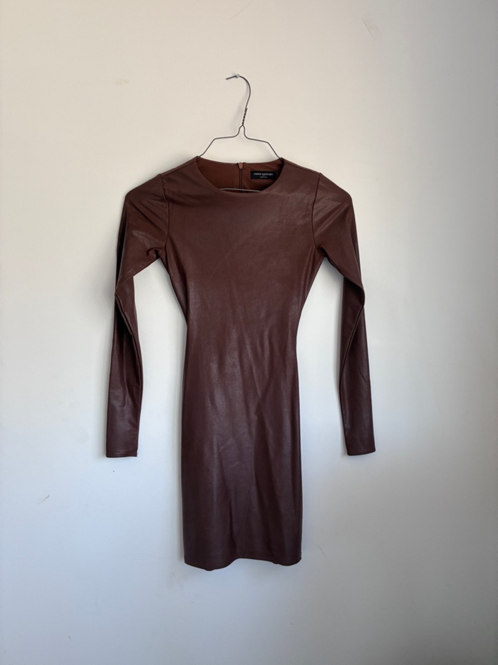 naked wardrobe Brown Faux Leather Long Sleeve Bodycon Dress